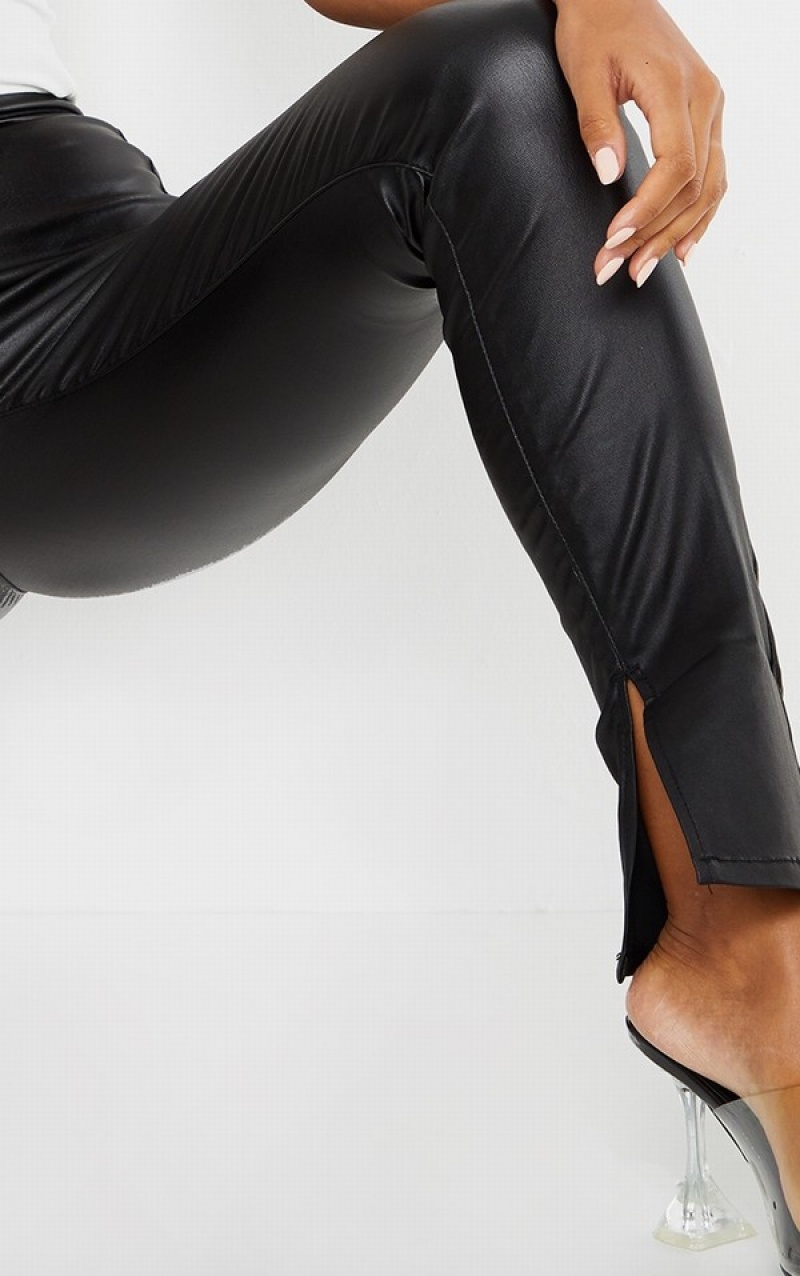 Blugi Pretty Little Thing Blacked Long Leg Split Hem Slim Fit Negrii | CMSK53194