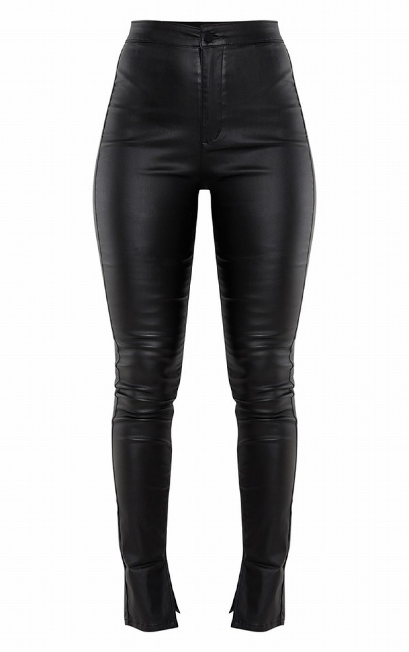 Blugi Pretty Little Thing Blacked Long Leg Split Hem Slim Fit Negrii | CMSK53194