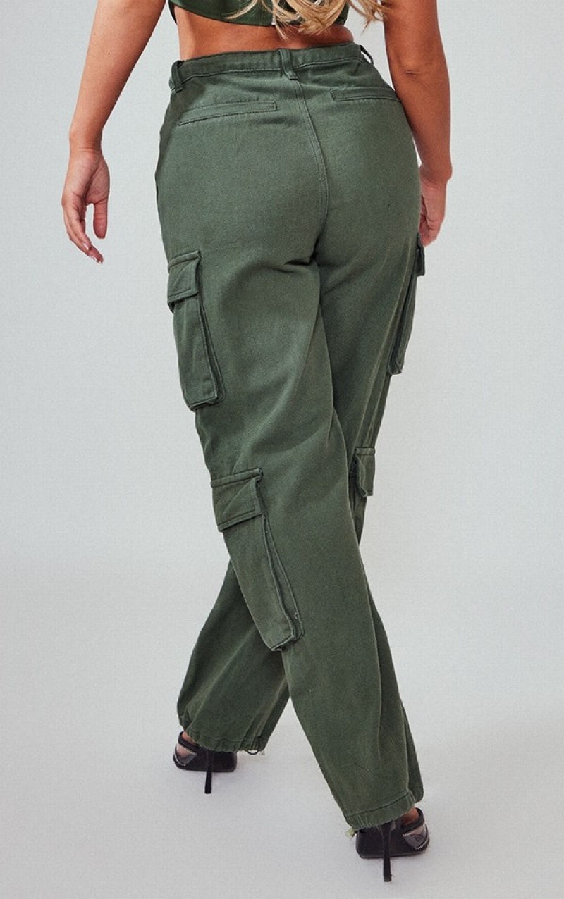 Blugi Pretty Little Thing Cargo Pocket Toggle Hem Kaki Inchis | TUCI08937