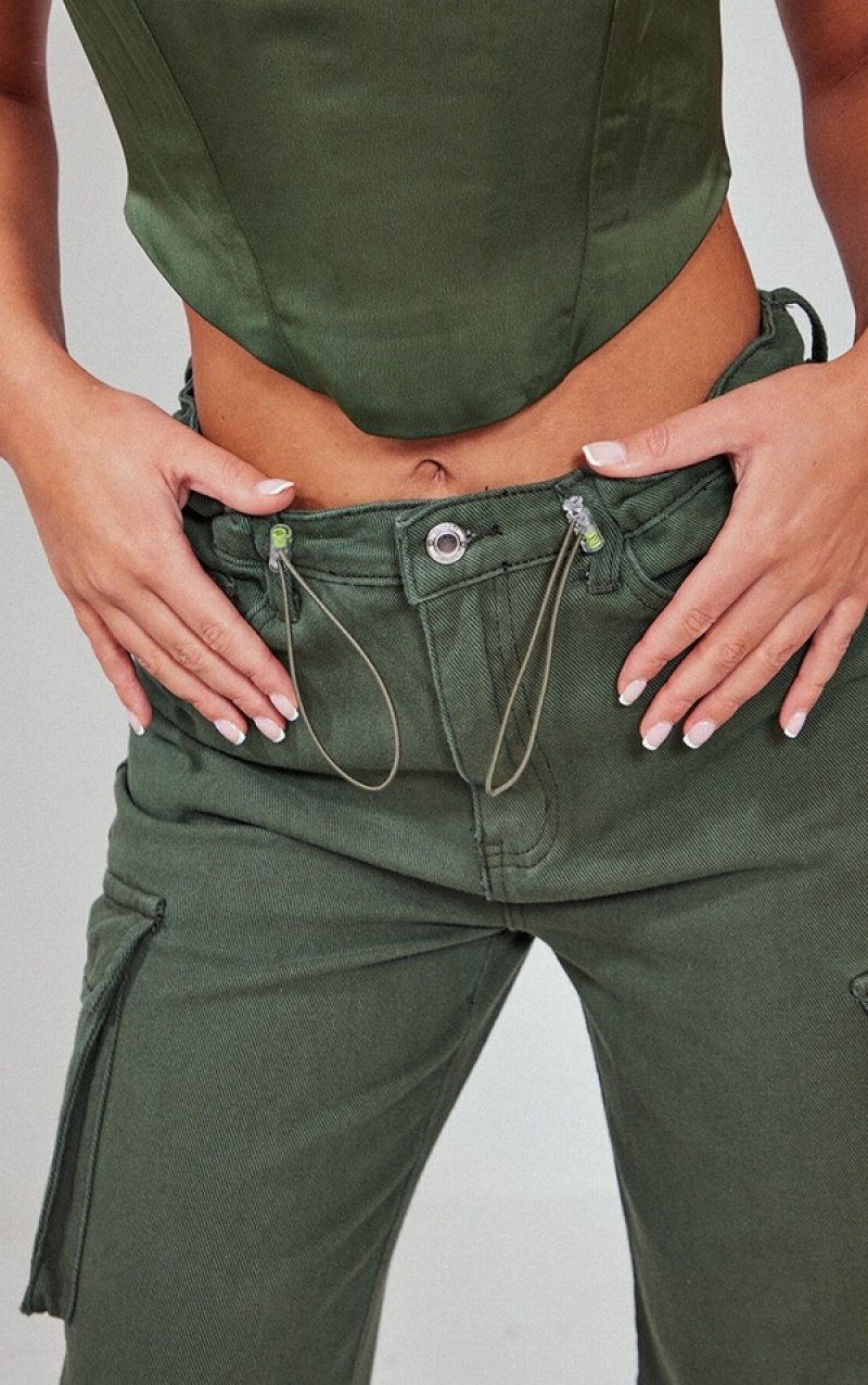 Blugi Pretty Little Thing Cargo Pocket Toggle Hem Kaki Inchis | TUCI08937