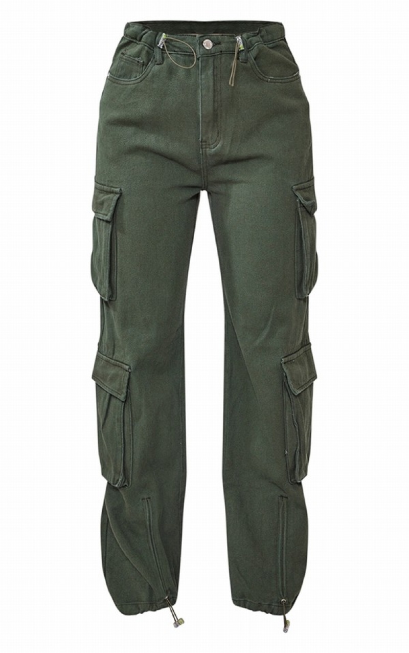 Blugi Pretty Little Thing Cargo Pocket Toggle Hem Kaki Inchis | TUCI08937