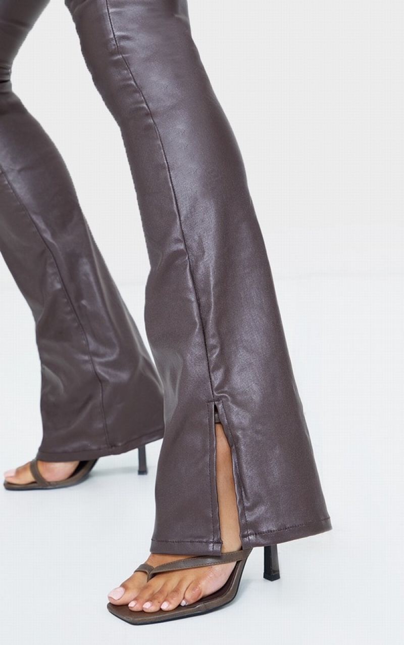 Blugi Pretty Little Thing Chocolateed Split Hem Flares Ciocolata | VYIT62507