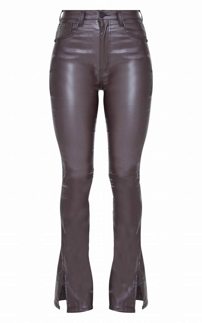 Blugi Pretty Little Thing Chocolateed Split Hem Flares Ciocolata | VYIT62507
