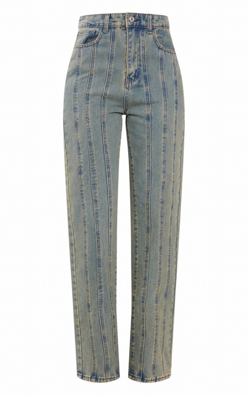 Blugi Pretty Little Thing Cizme Inalte Indigo Vintage Wash Paneled Seam Detail Indigo Albastru Deschis | YISD78203