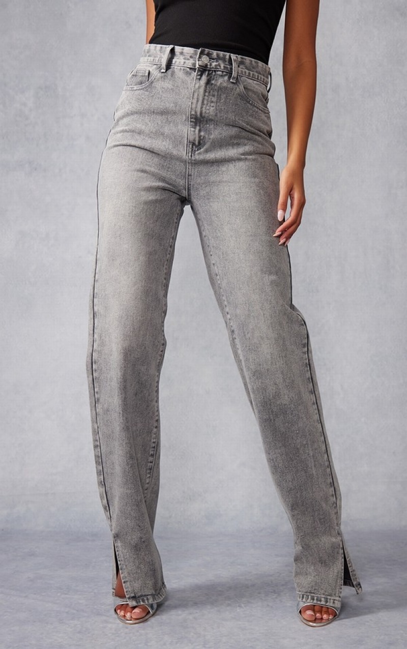 Blugi Pretty Little Thing Cizme Inalte Washed Split Hem Gri | CELS40529