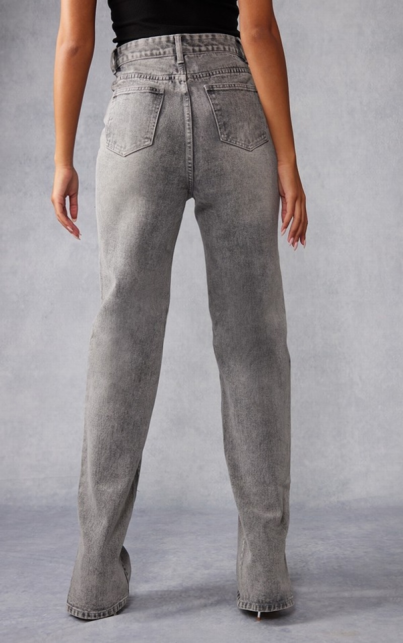 Blugi Pretty Little Thing Cizme Inalte Washed Split Hem Gri | CELS40529