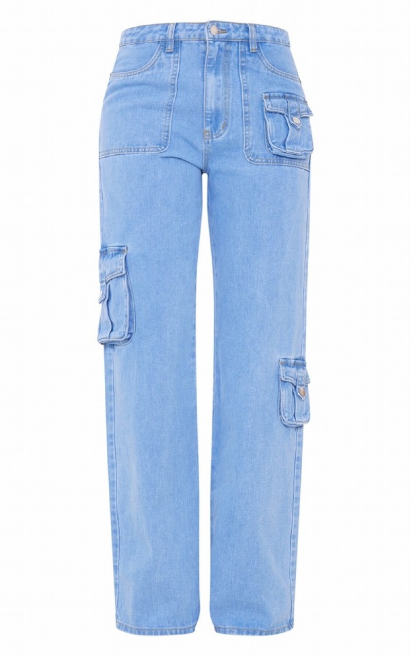 Blugi Pretty Little Thing Cizme Inalte Wash Cargo Albastri Deschis Albastru Deschis | NEXP29063