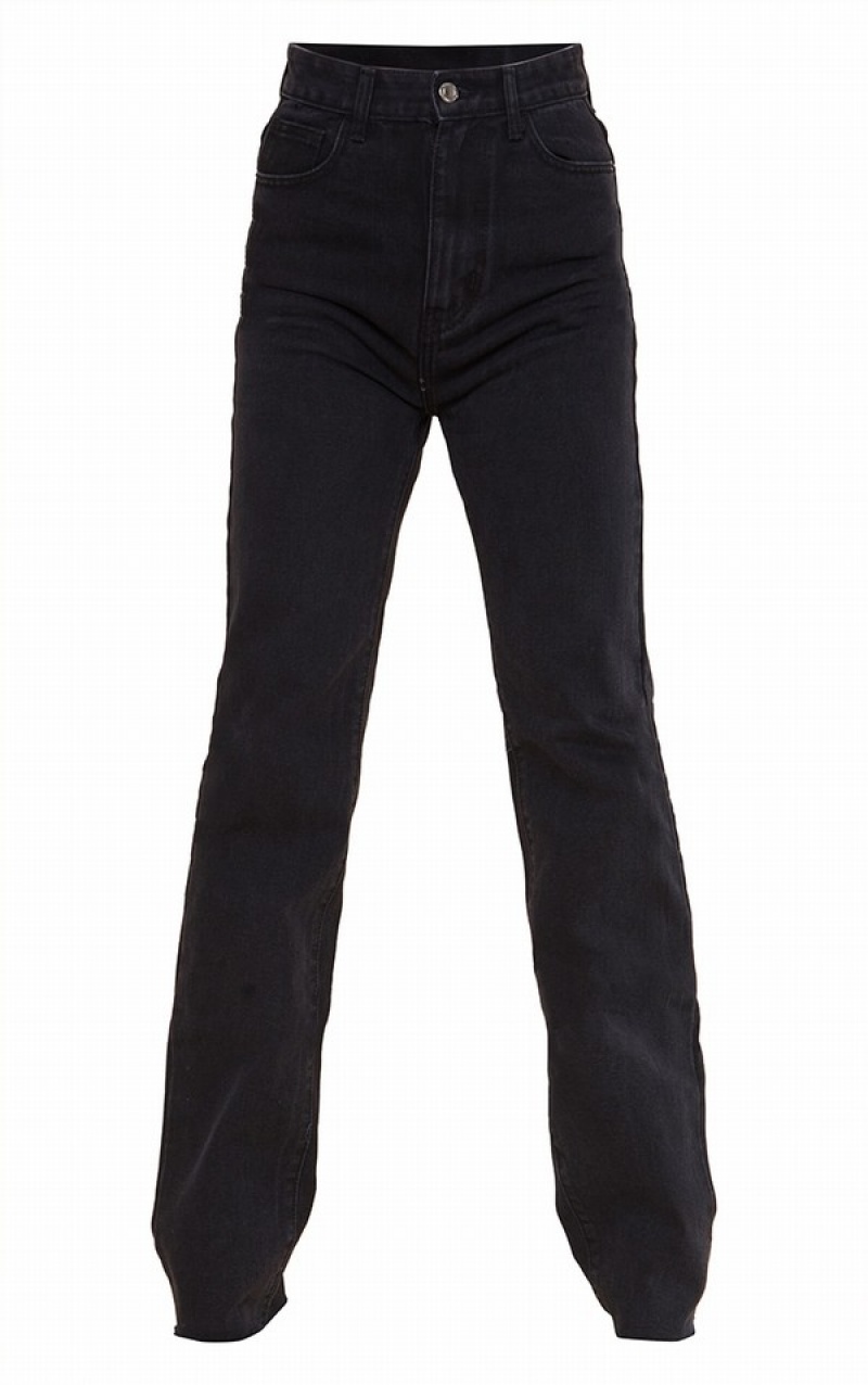 Blugi Pretty Little Thing Cizme Inalte Washed Long Leg Drept Negrii | AMUI40291