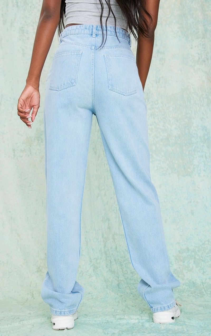 Blugi Pretty Little Thing Cizme Inalte Wash Seam Detail Drept Albastri Deschis Albastru Deschis | MHUD67523
