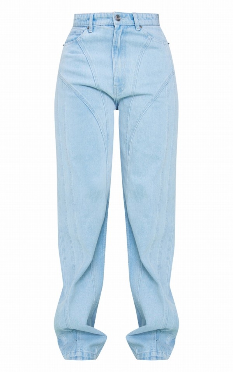 Blugi Pretty Little Thing Cizme Inalte Wash Seam Detail Drept Albastri Deschis Albastru Deschis | MHUD67523