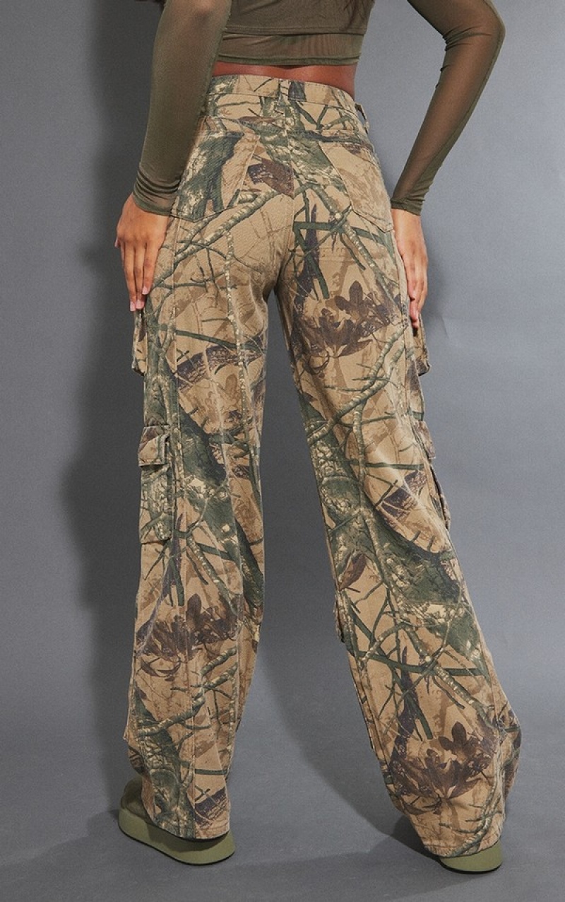 Blugi Pretty Little Thing Detailed Print Largi Leg Verzi | TNXW45792