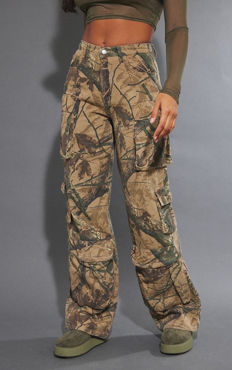 Blugi Pretty Little Thing Detailed Print Largi Leg Verzi | TNXW45792