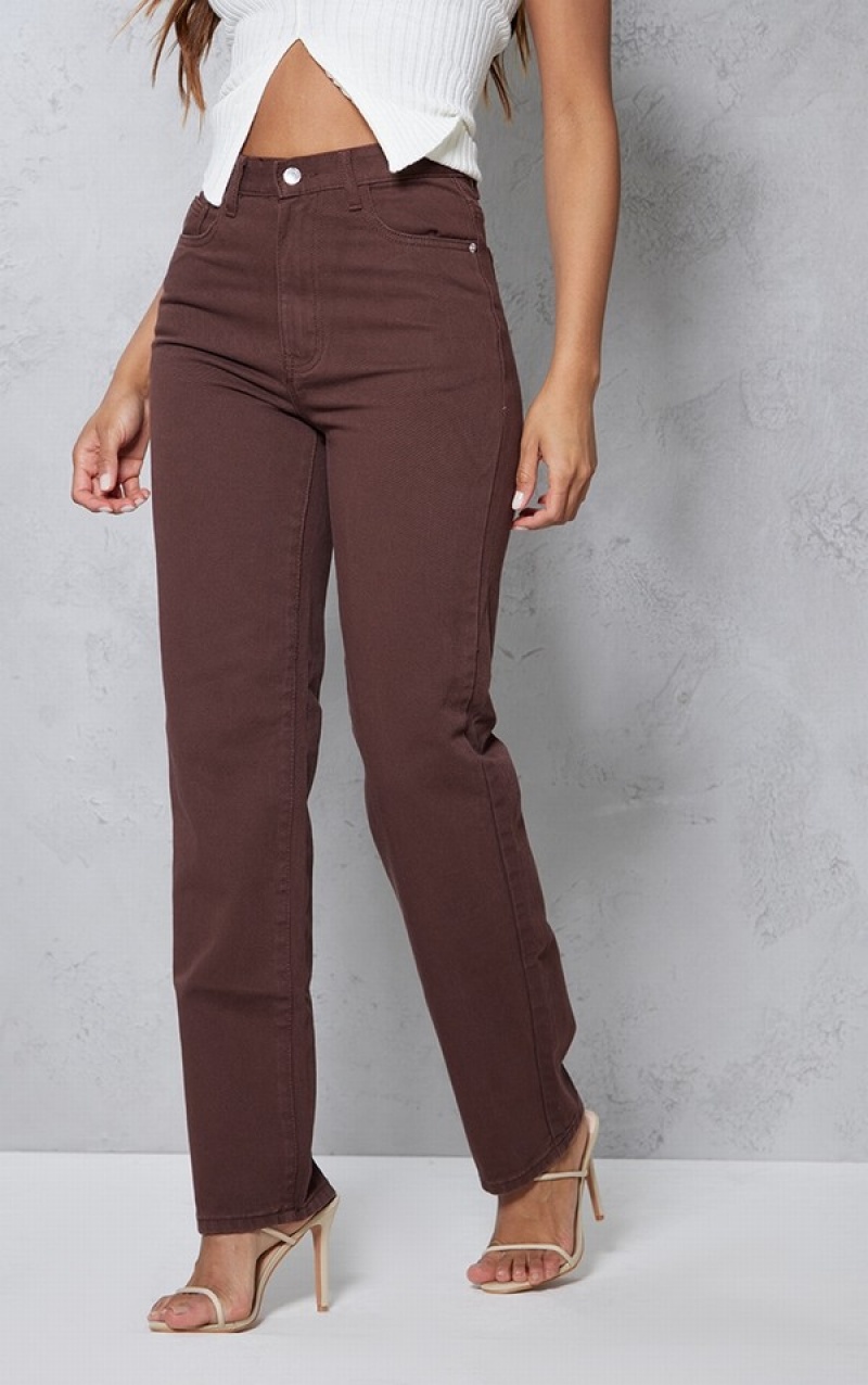 Blugi Pretty Little Thing High Talie Drept Leg Ciocolata | GHAJ54603