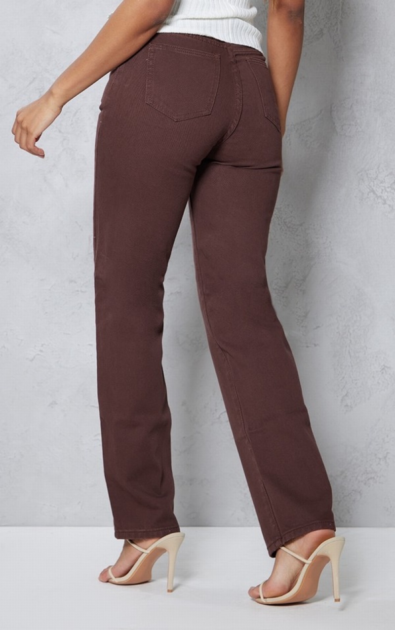 Blugi Pretty Little Thing High Talie Drept Leg Ciocolata | GHAJ54603