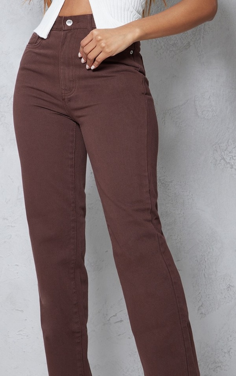 Blugi Pretty Little Thing High Talie Drept Leg Ciocolata | GHAJ54603