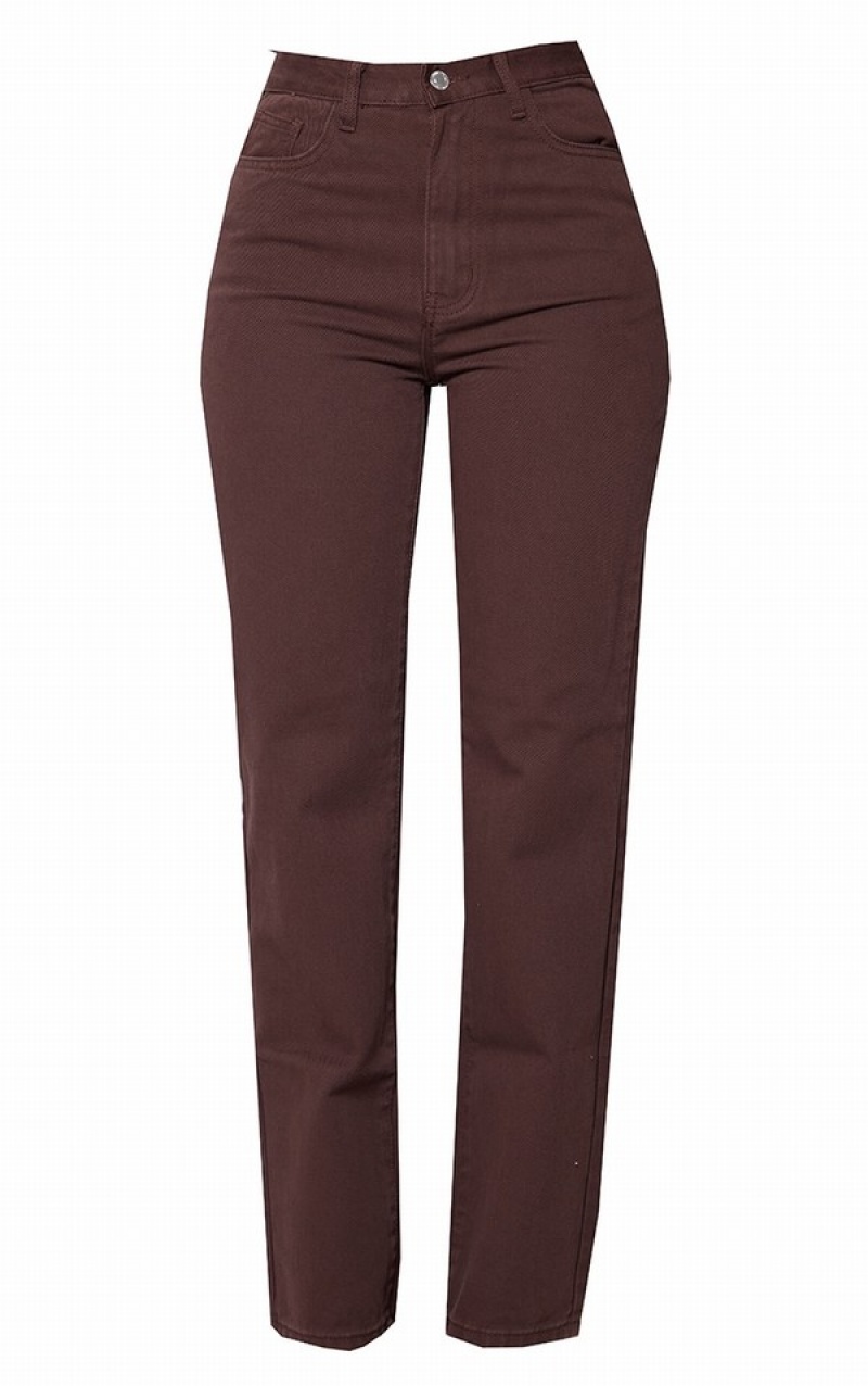Blugi Pretty Little Thing High Talie Drept Leg Ciocolata | GHAJ54603
