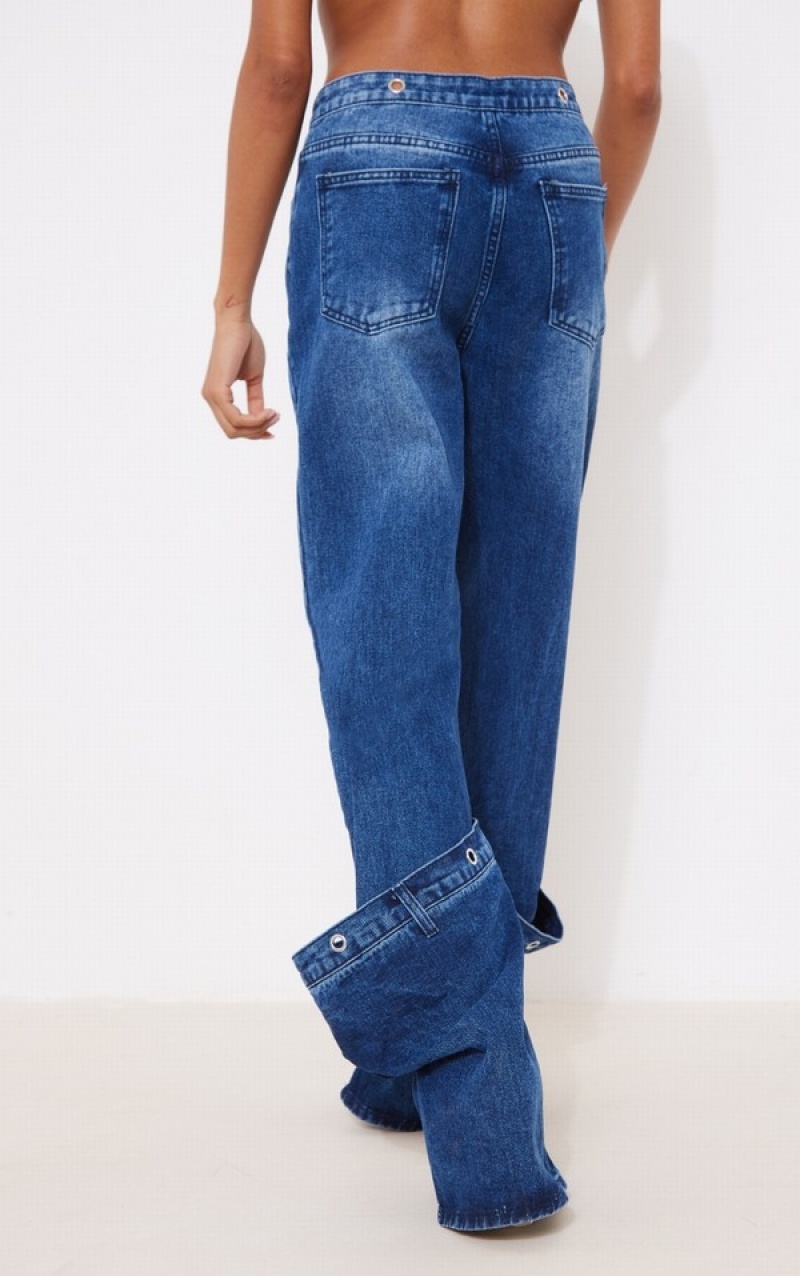 Blugi Pretty Little Thing Indigo Eyelet Detail gy Boyfriend Indigo Inchis | ZMQL06542
