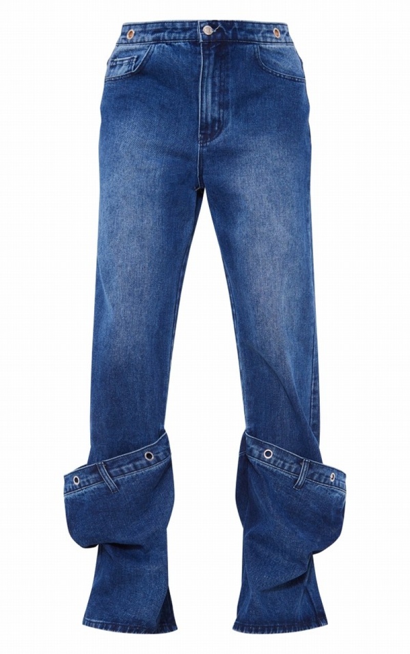 Blugi Pretty Little Thing Indigo Eyelet Detail gy Boyfriend Indigo Inchis | ZMQL06542