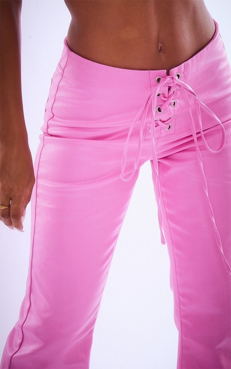 Blugi Pretty Little Thing Low Rise Dantela Up Detailed Flare Roz | COIJ86945