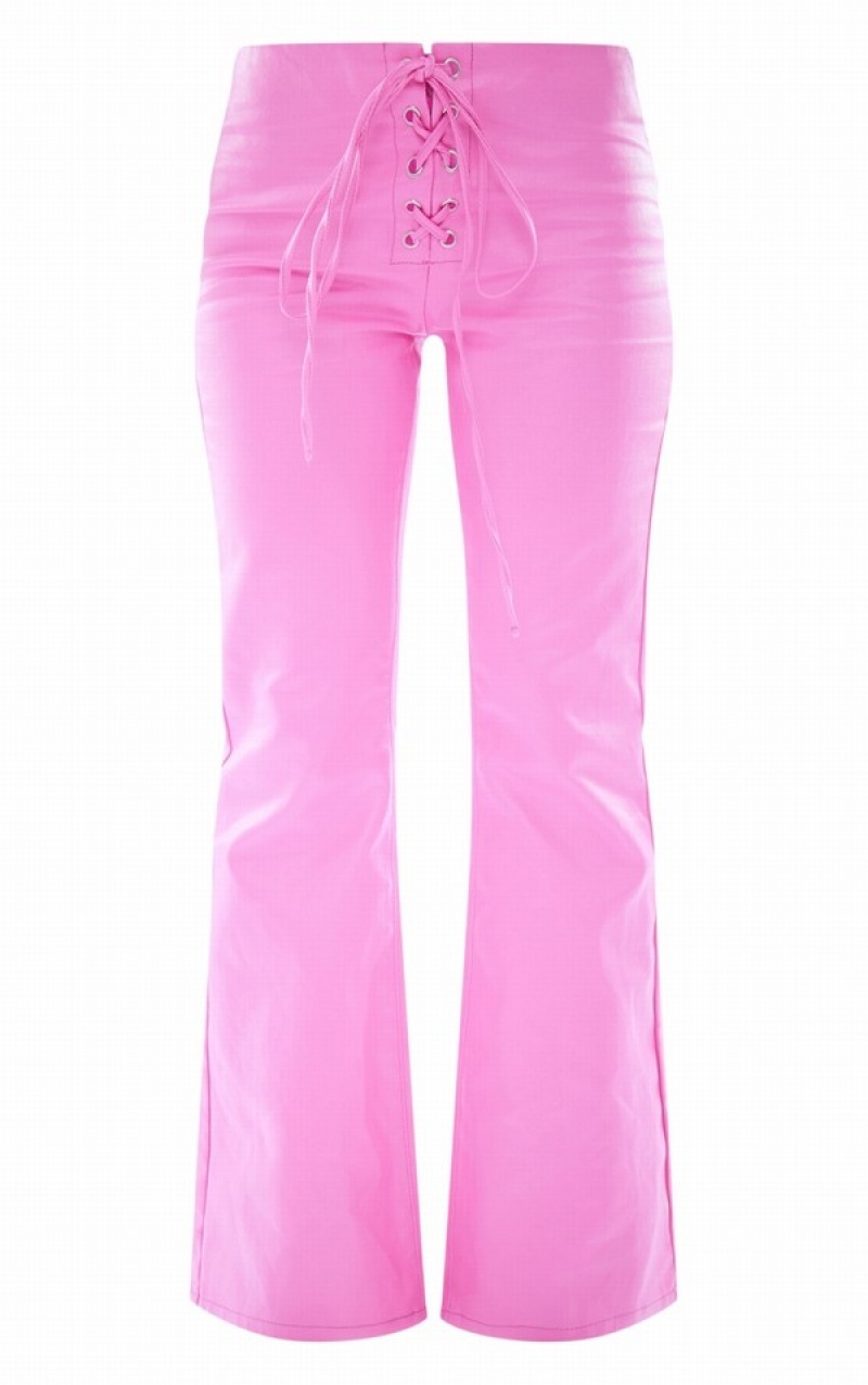 Blugi Pretty Little Thing Low Rise Dantela Up Detailed Flare Roz | COIJ86945