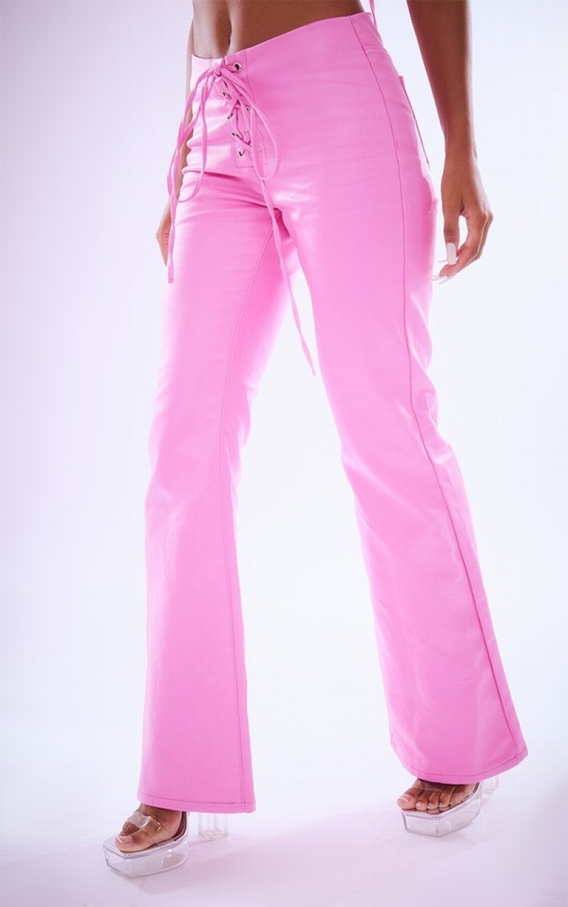Blugi Pretty Little Thing Low Rise Dantela Up Detailed Flare Roz | COIJ86945