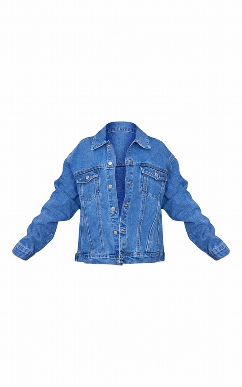 Blugi Pretty Little Thing Mid-High Wash Oversized Boyfriend Albastri Albastru Deschis | CUAE20457