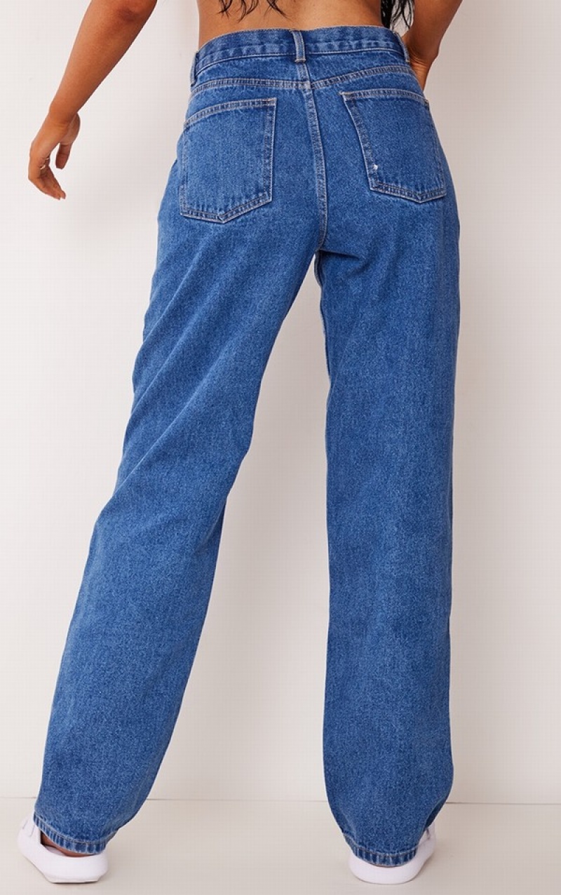 Blugi Pretty Little Thing Mid-High Wash gy Largi Leg Albastri Albastru Deschis | OLBW45261