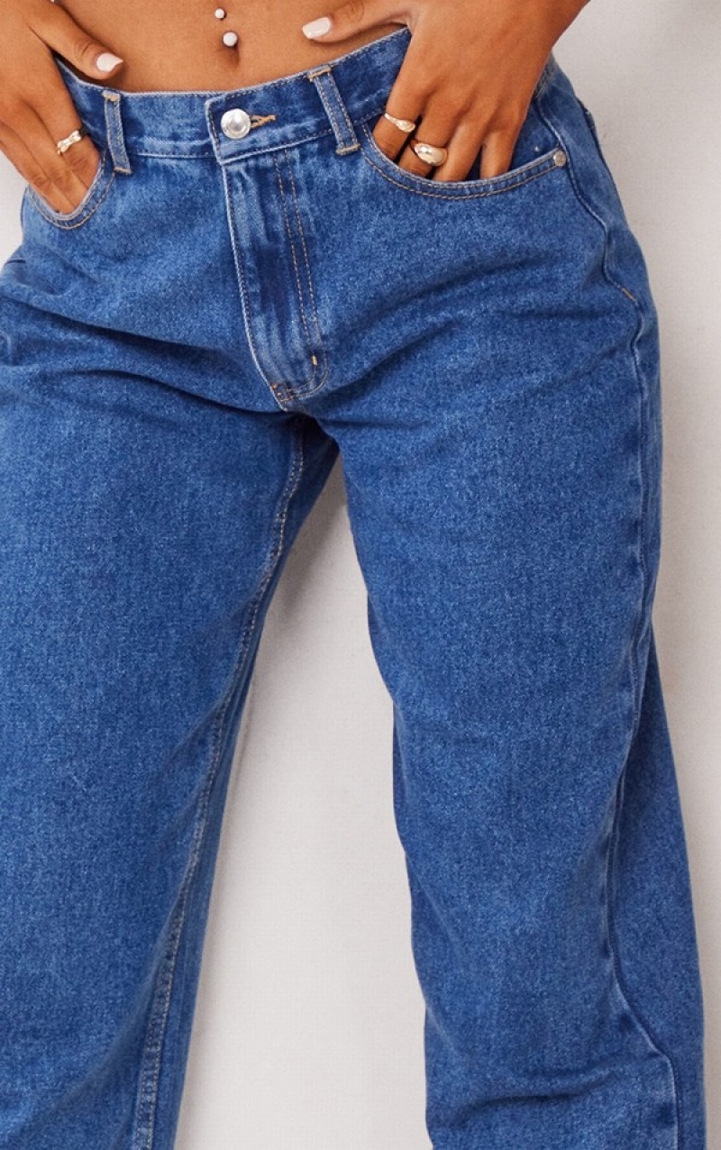 Blugi Pretty Little Thing Mid-High Wash gy Largi Leg Albastri Albastru Deschis | OLBW45261