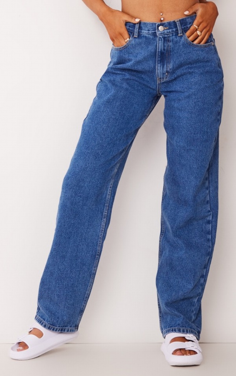 Blugi Pretty Little Thing Mid-High Wash gy Largi Leg Albastri Albastru Deschis | OLBW45261