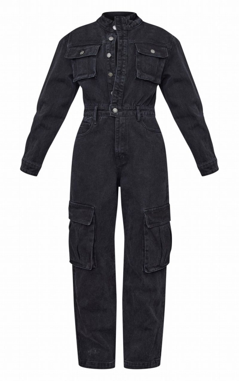 Blugi Pretty Little Thing Petite Cargo Largi Leg Negrii | EUID04685