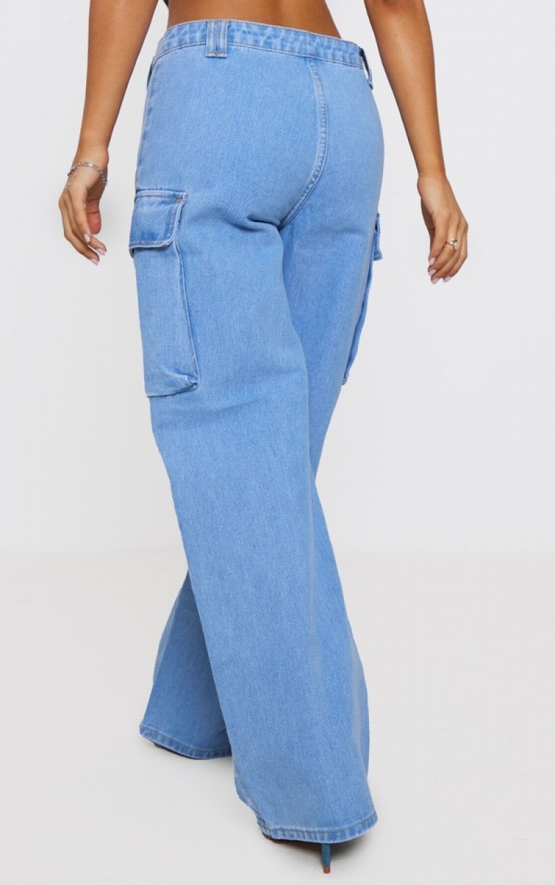 Blugi Pretty Little Thing Petite Wash Cargo Albastri Deschis Albastru Deschis | YSTG59207