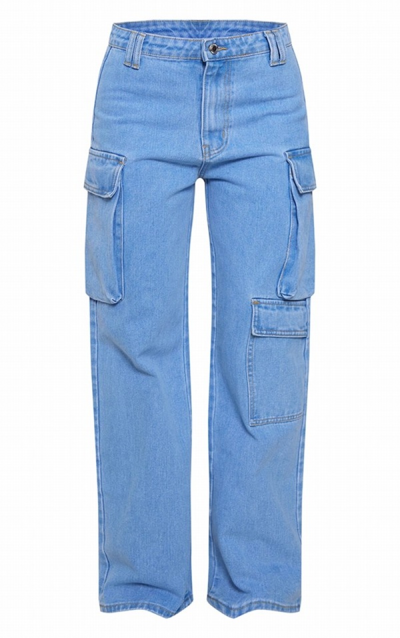 Blugi Pretty Little Thing Petite Wash Cargo Albastri Deschis Albastru Deschis | YSTG59207