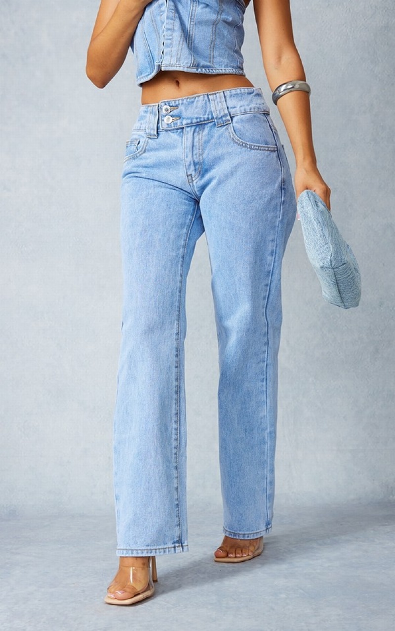 Blugi Pretty Little Thing Petite Wash Drept Leg Albastri Deschis Albastru Deschis | WLCM71486