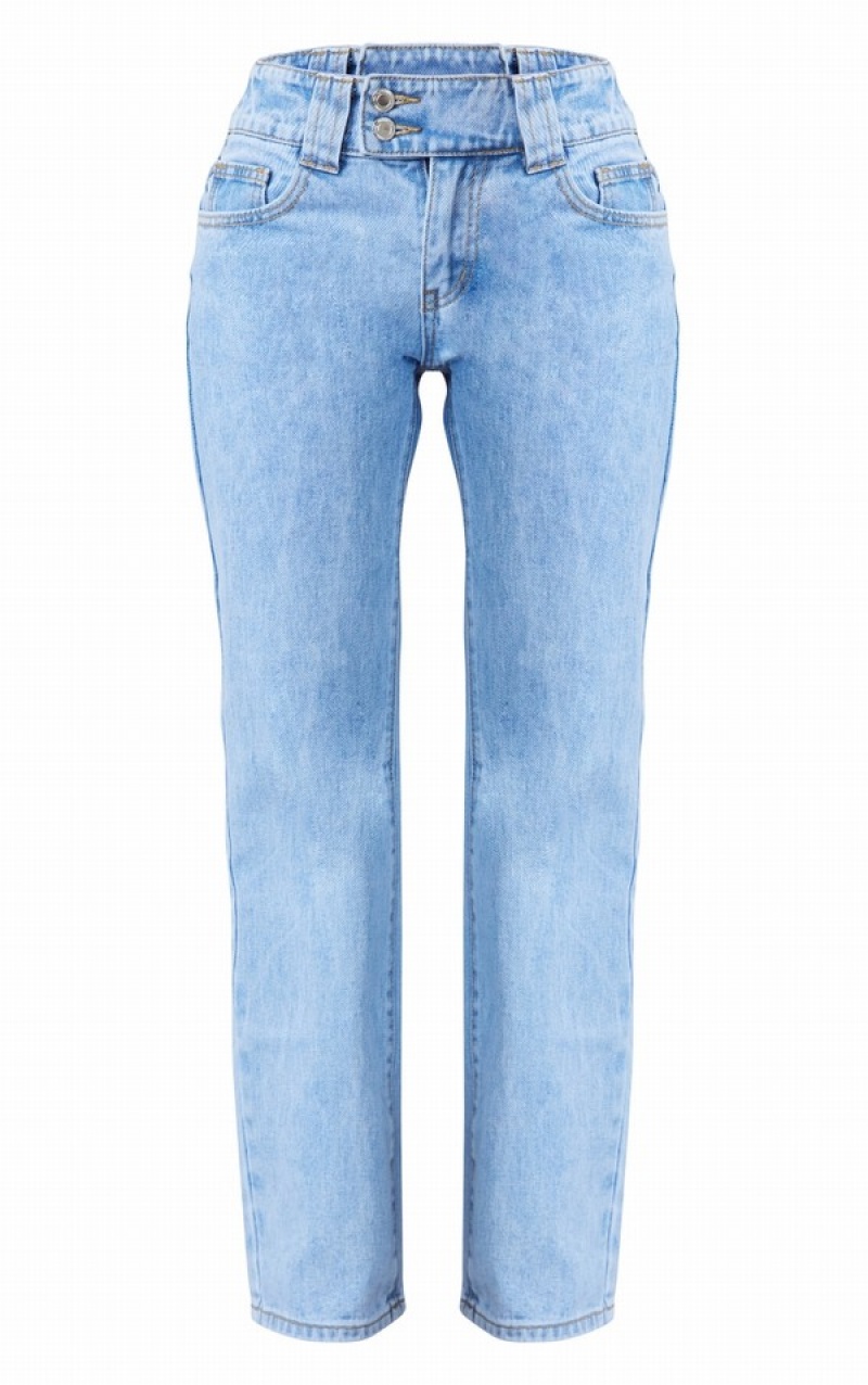 Blugi Pretty Little Thing Petite Wash Drept Leg Albastri Deschis Albastru Deschis | WLCM71486