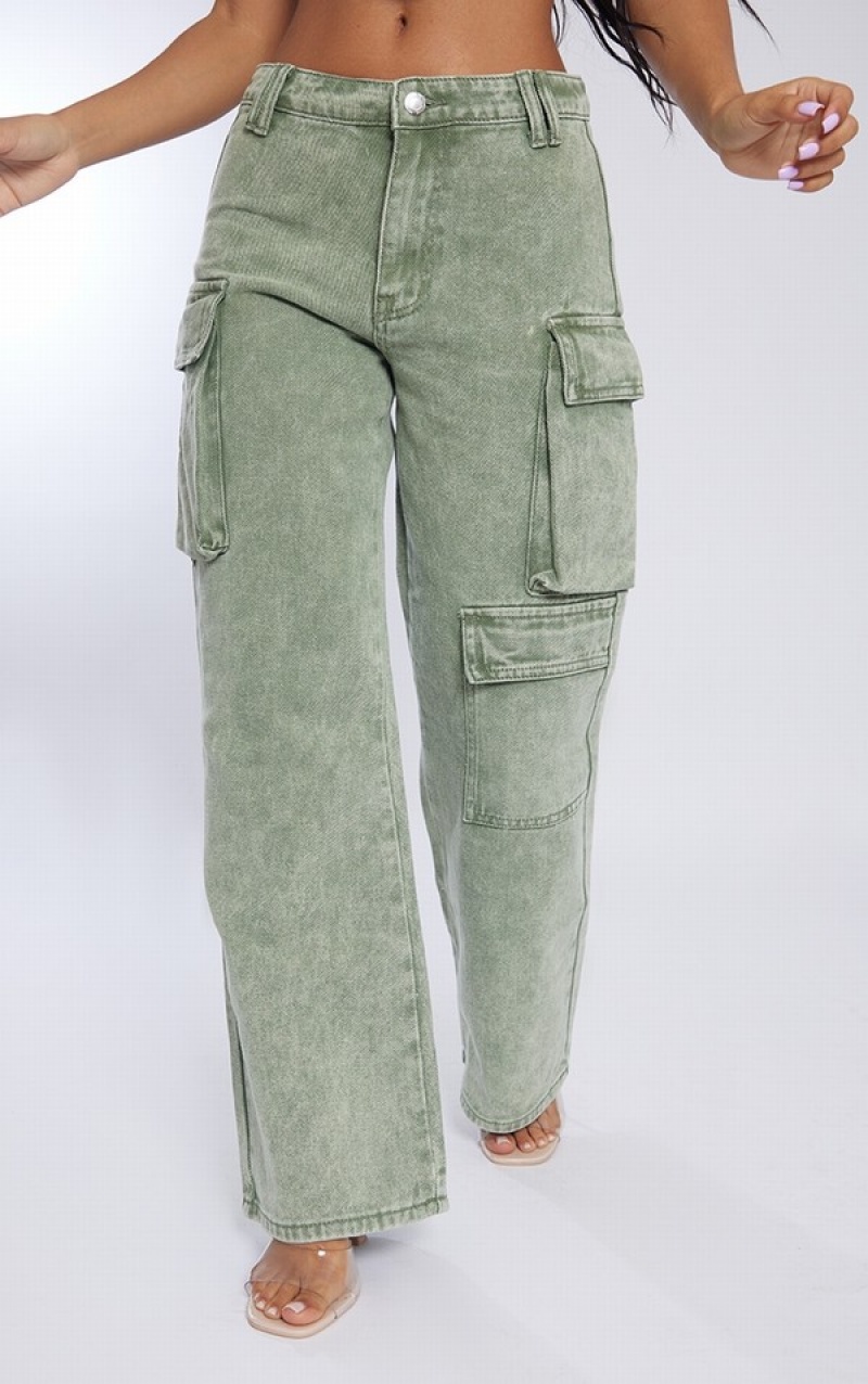 Blugi Pretty Little Thing Petite Washed Cargo Verzi | UHKP84975