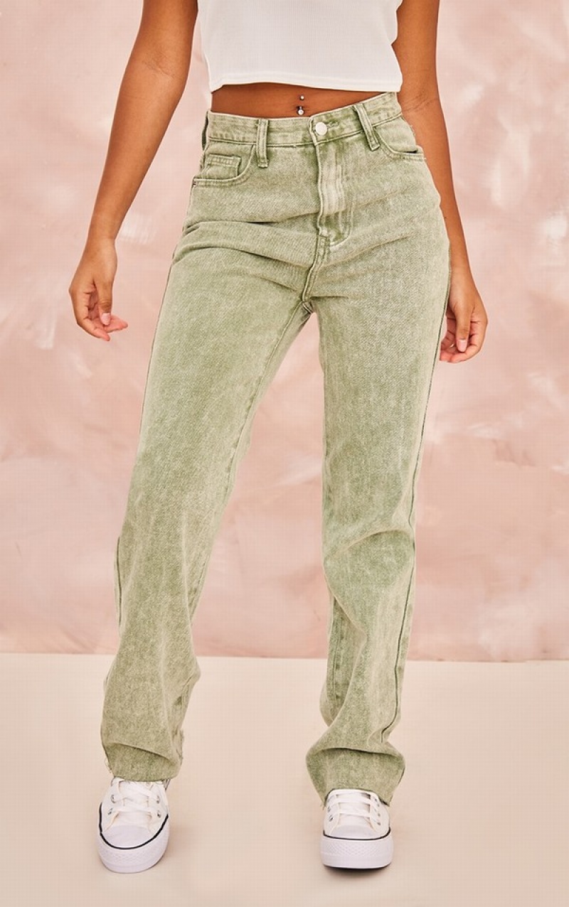 Blugi Pretty Little Thing Petite Washed Long Leg Drept Verzi | UWXS36154
