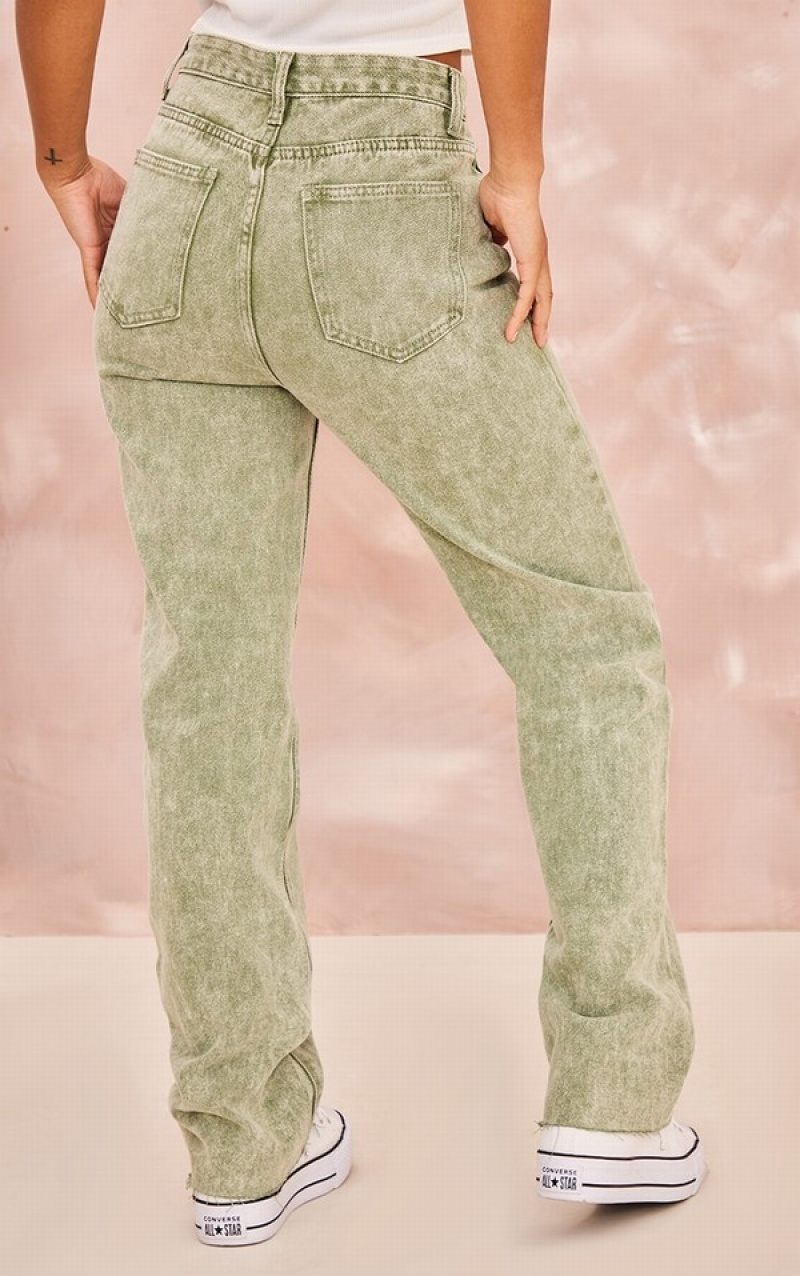 Blugi Pretty Little Thing Petite Washed Long Leg Drept Verzi | UWXS36154
