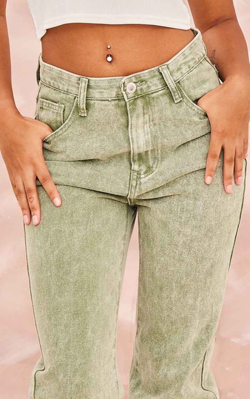Blugi Pretty Little Thing Petite Washed Long Leg Drept Verzi | UWXS36154