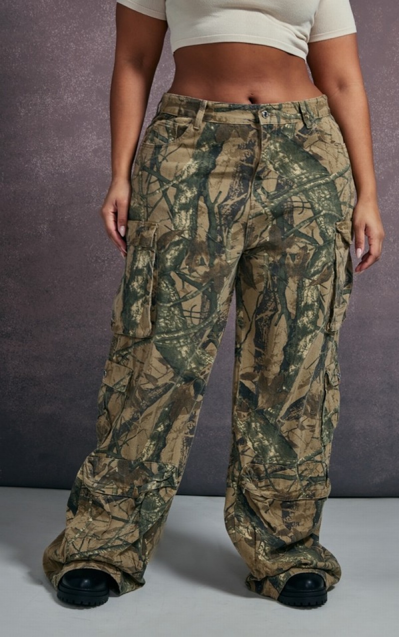 Blugi Pretty Little Thing Plus Detailed Print Largi Leg Verzi | VYPT13958