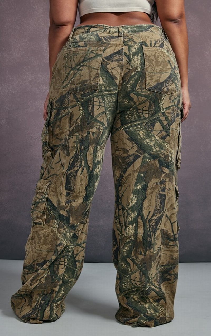 Blugi Pretty Little Thing Plus Detailed Print Largi Leg Verzi | VYPT13958