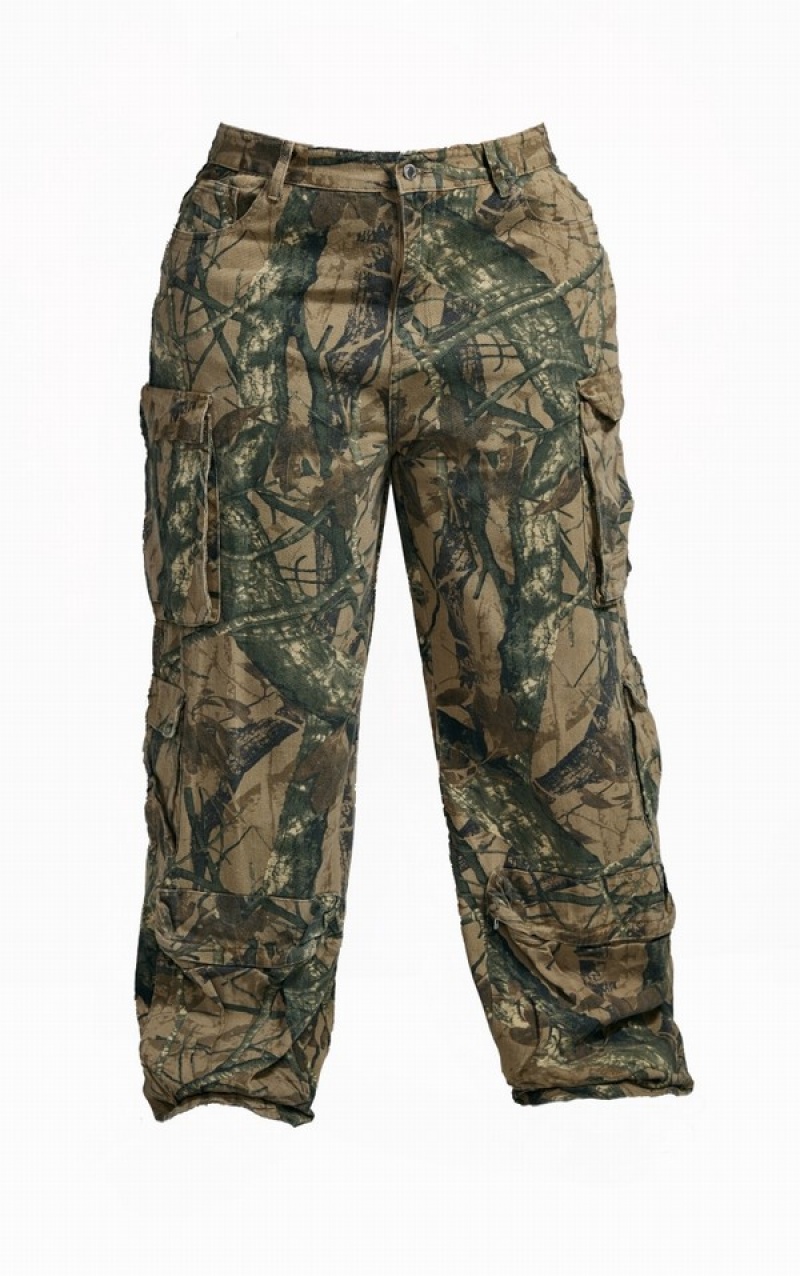 Blugi Pretty Little Thing Plus Detailed Print Largi Leg Verzi | VYPT13958