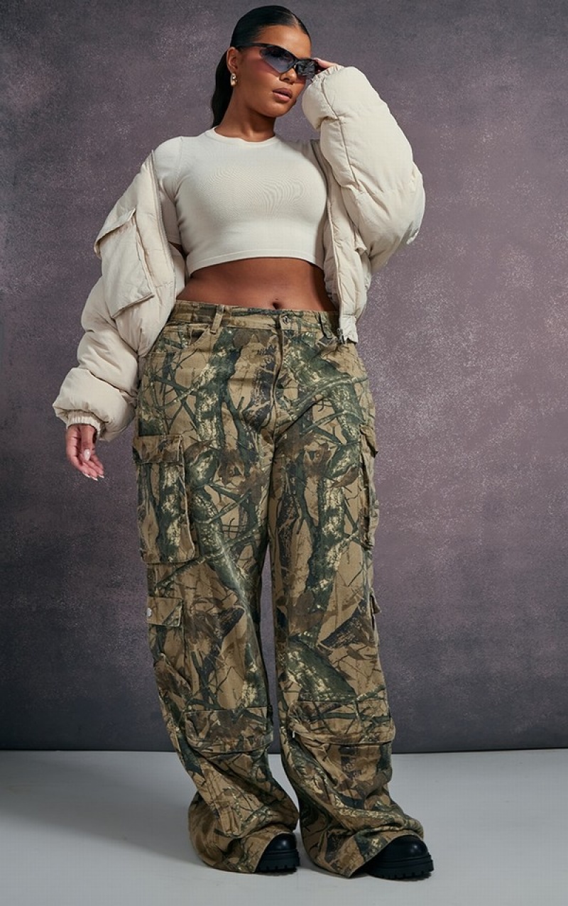 Blugi Pretty Little Thing Plus Detailed Print Largi Leg Verzi | VYPT13958