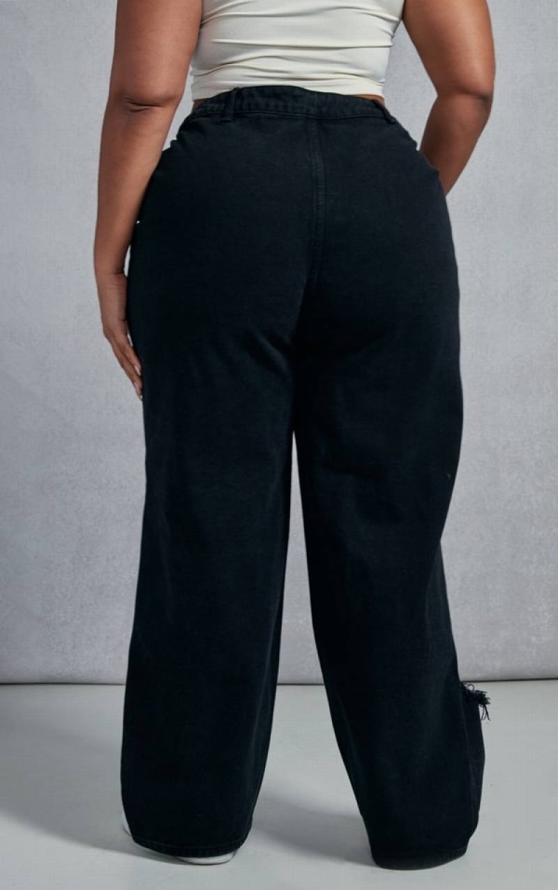 Blugi Pretty Little Thing Plus Distressed Largi Leg Negrii | POVK21543