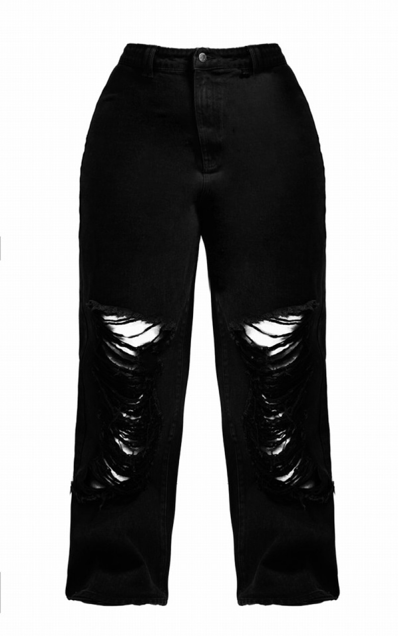 Blugi Pretty Little Thing Plus Distressed Largi Leg Negrii | POVK21543