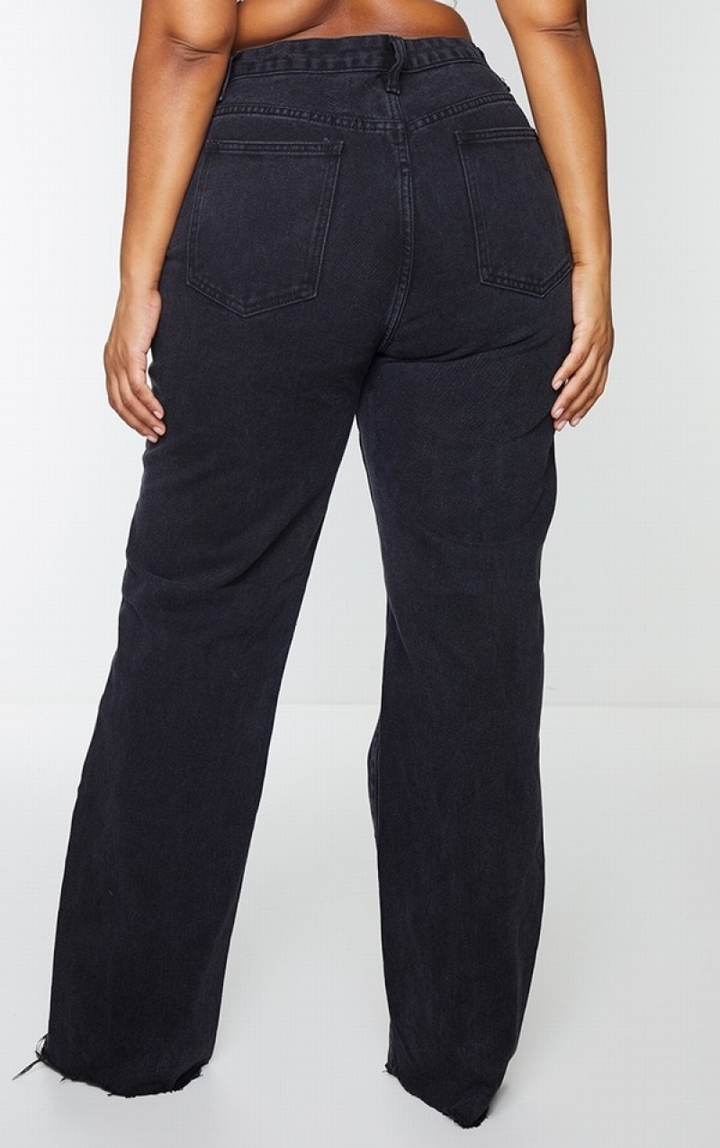 Blugi Pretty Little Thing Plus Ripped Long Leg Drept Negrii | RYJG53240