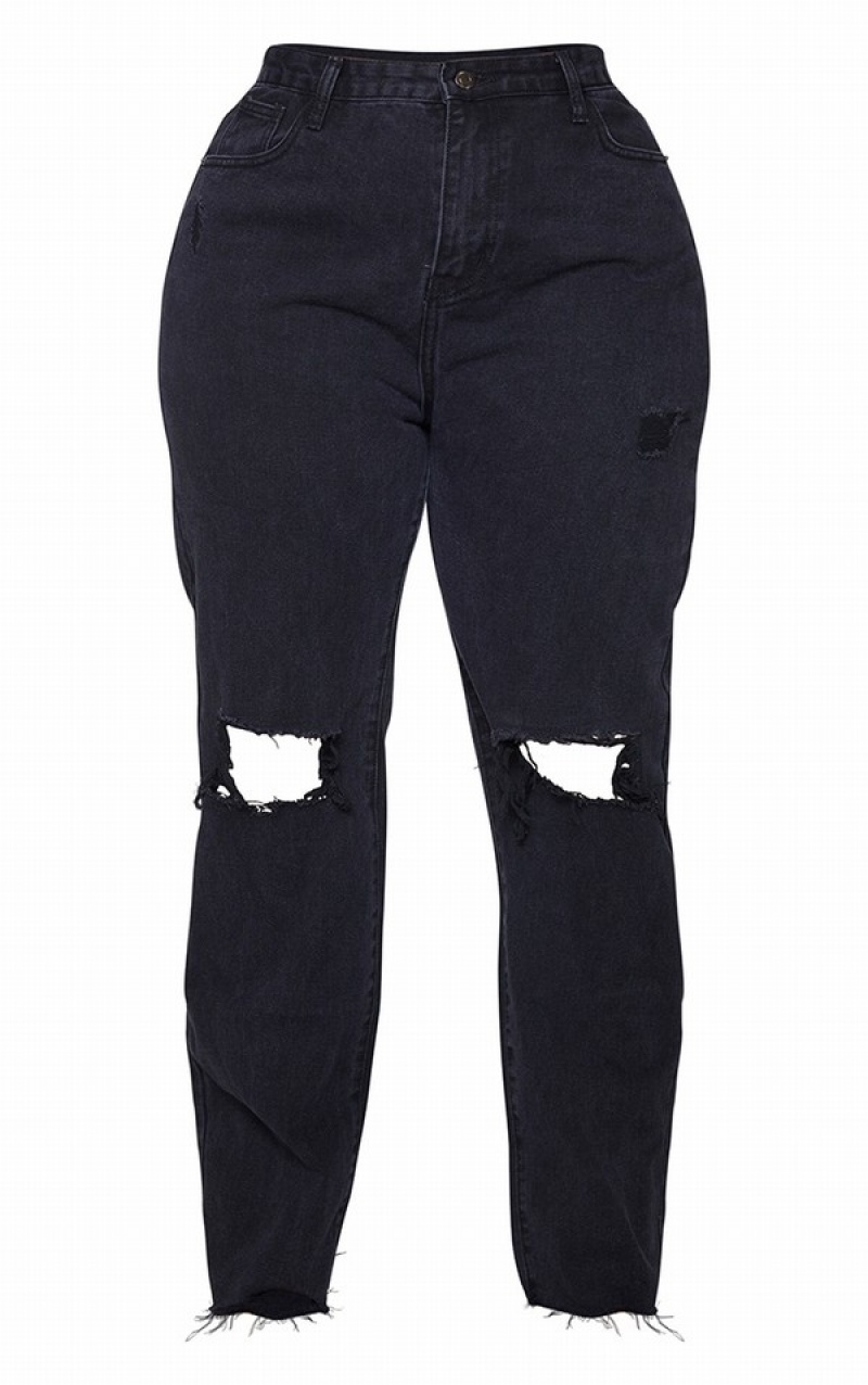 Blugi Pretty Little Thing Plus Ripped Long Leg Drept Negrii | RYJG53240