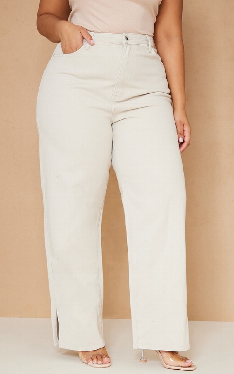 Blugi Pretty Little Thing Plus Sand Split Hem Maro | VMKO05682