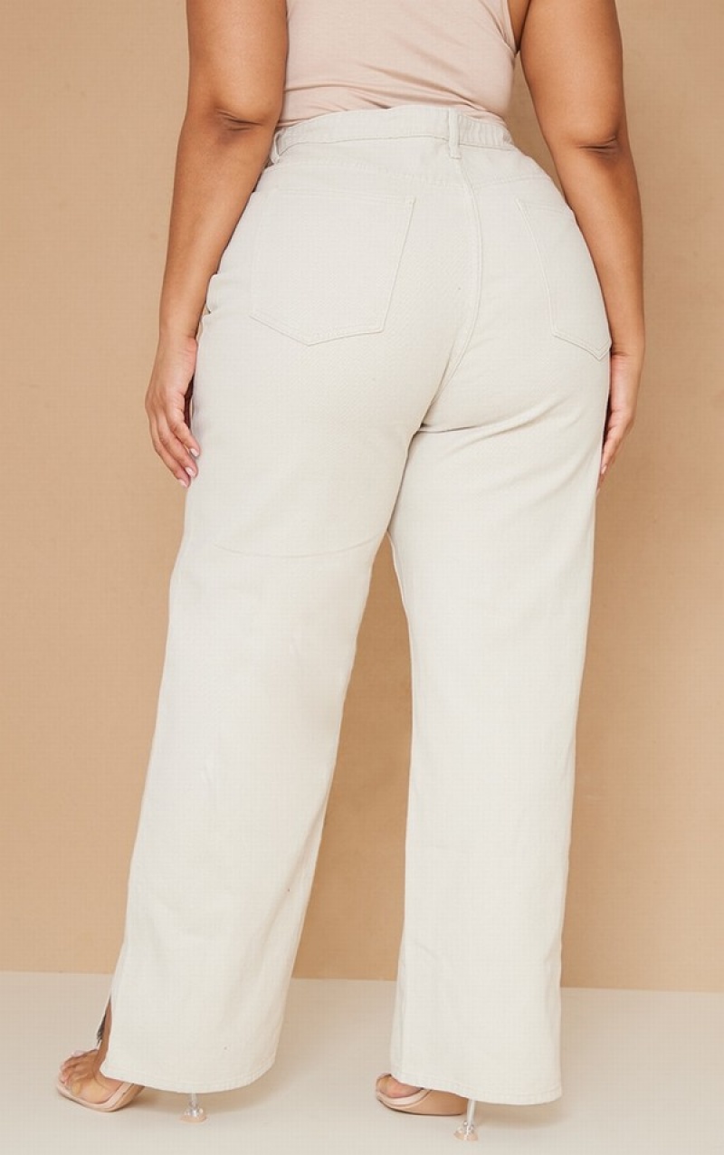 Blugi Pretty Little Thing Plus Sand Split Hem Maro | VMKO05682