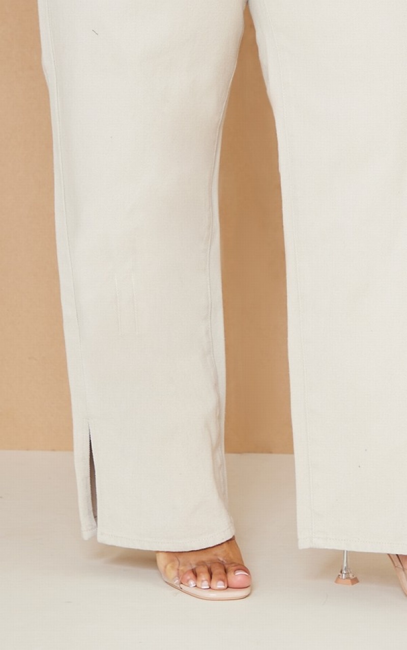 Blugi Pretty Little Thing Plus Sand Split Hem Maro | VMKO05682