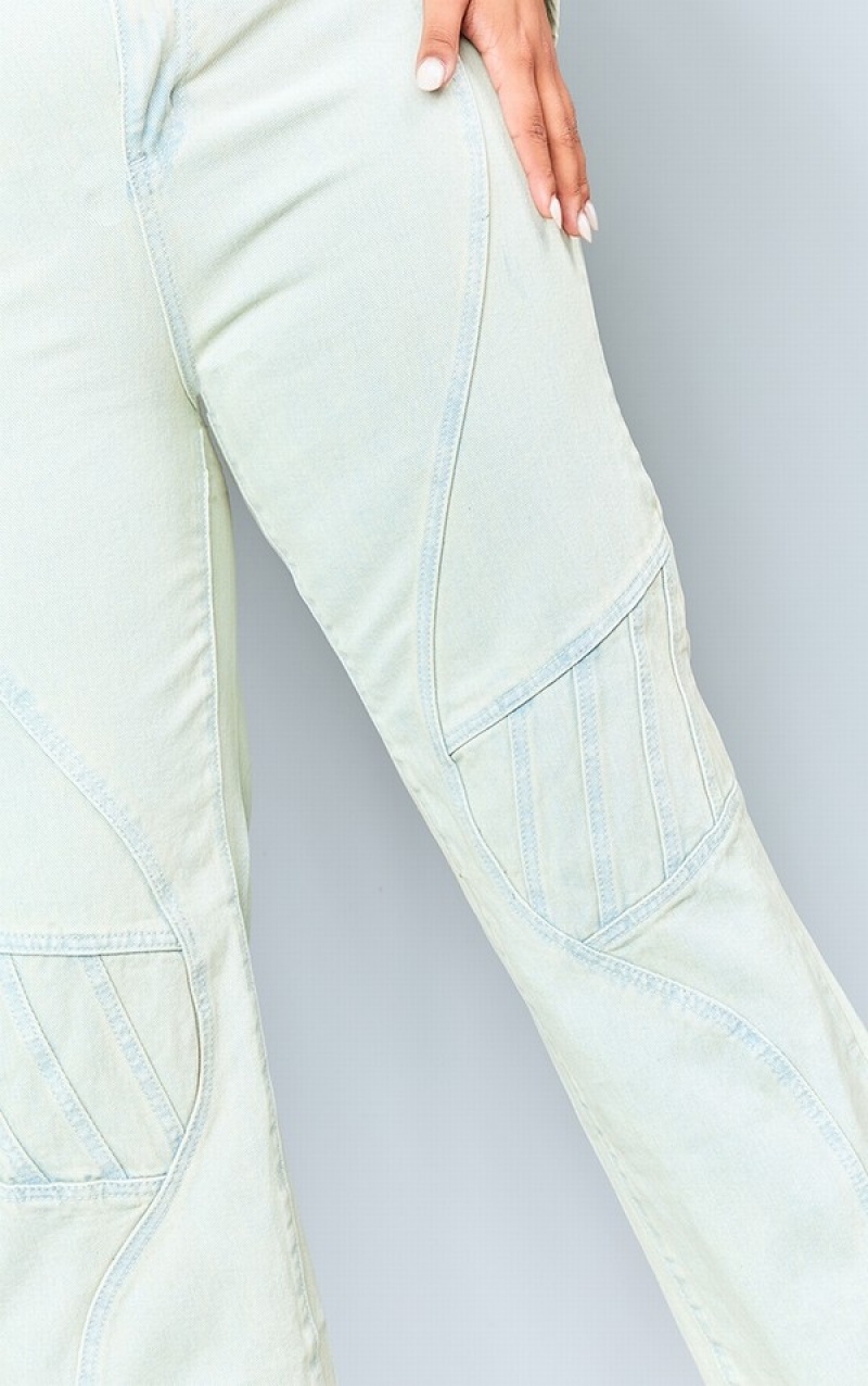 Blugi Pretty Little Thing Plus Stone Vintage Wash Seam Detail Cargo Gri | XHAG02956